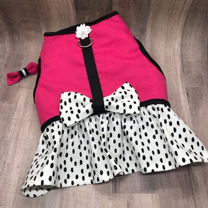 Hot Pink and Polka Dot Dog Dress with Velcro and Matching Hair Bow