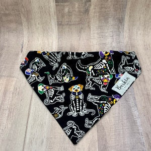 Halloween Skeleton Dogs Over the Collar Dog Bandana (With Solid Black Band)