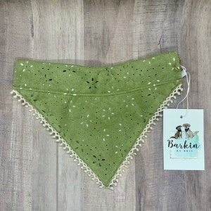Green Suede Eyelet and Lace Over the Collar Dog Bandana