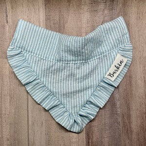 Seersucker Blue Stripe Ruffle Over the Collar Dog Bandana