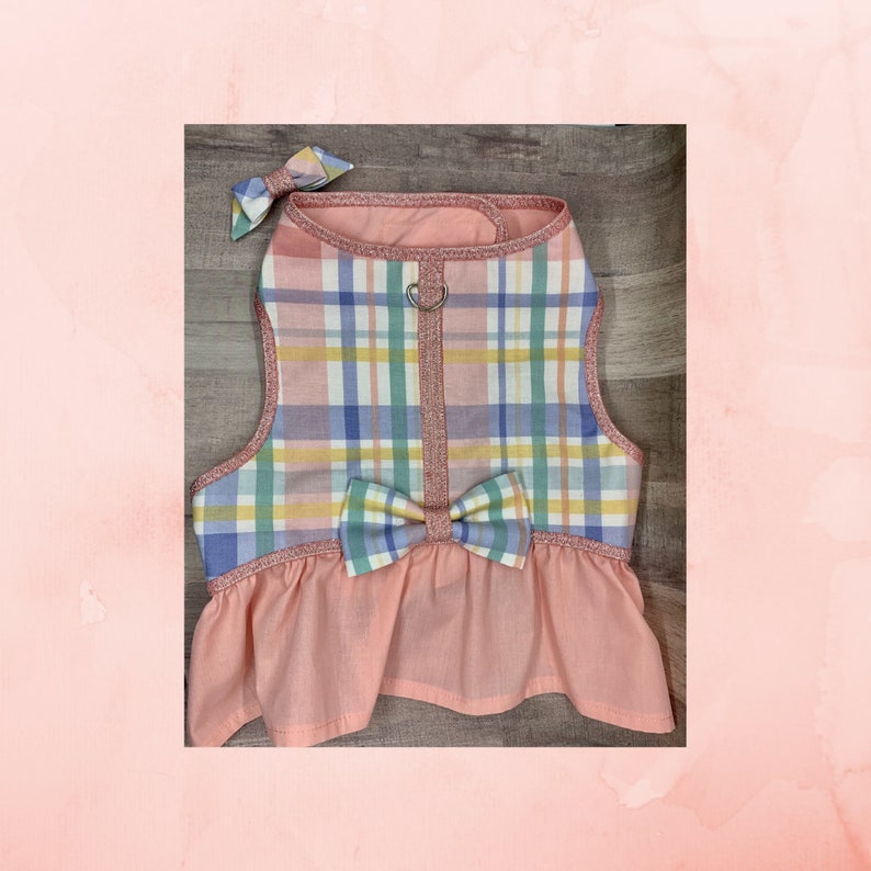 Spring Time Gingham Dog Dress with Velcro and Matching Hair Bow