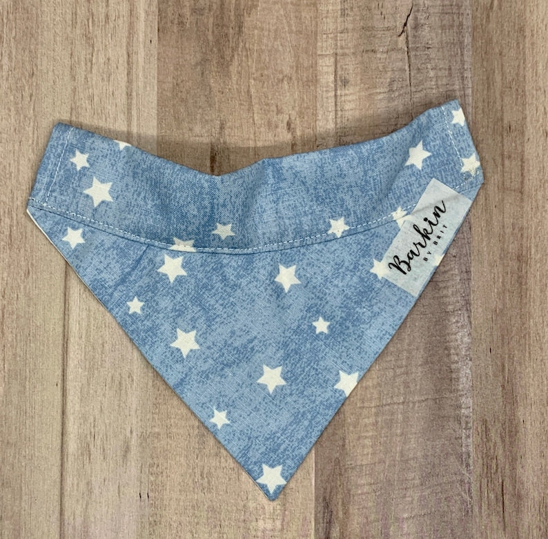 Faux Denim Stars Patriotic Summer Over the Collar Dog Bandana