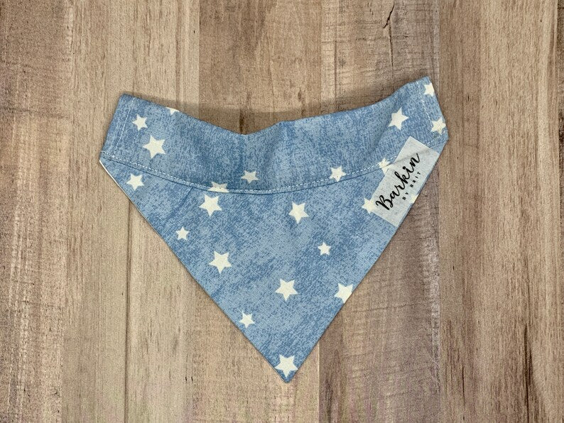 Faux Denim Stars Patriotic Summer Over the Collar Dog Bandana