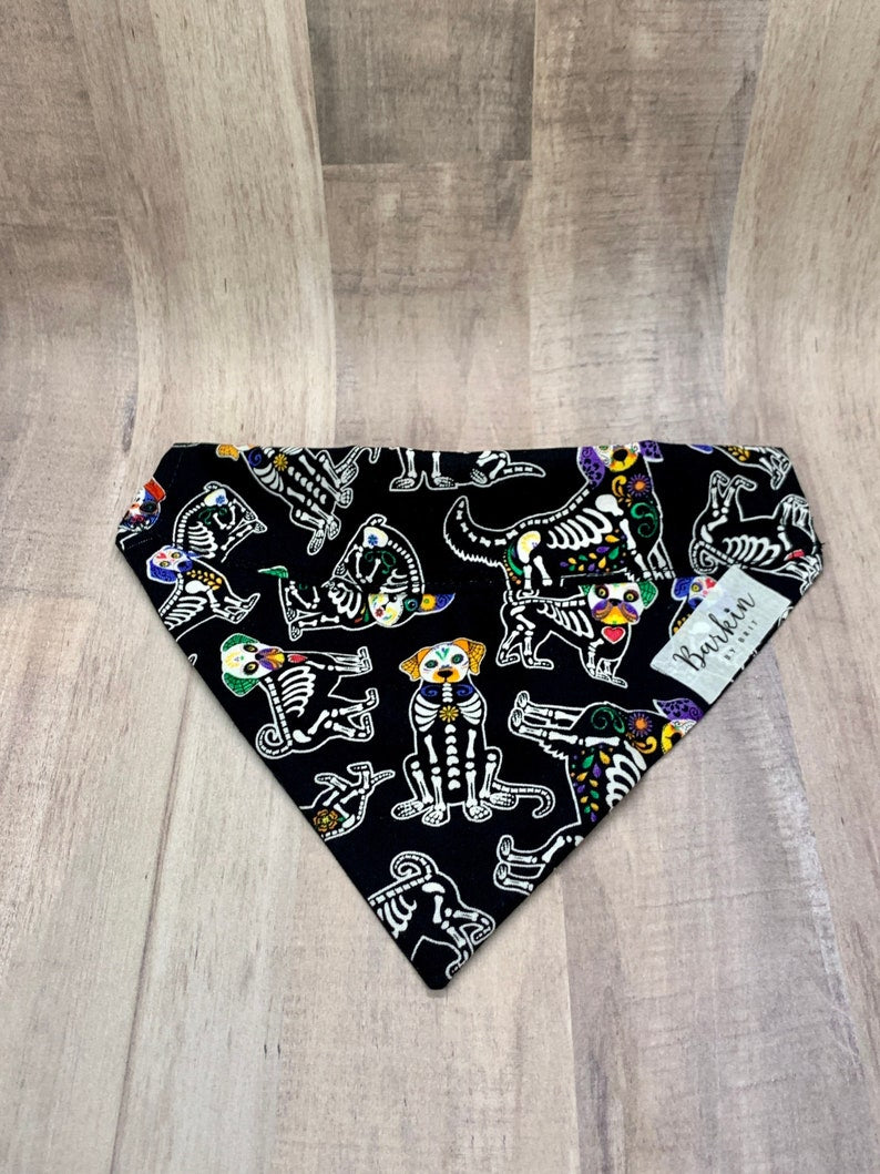 Halloween Skeleton Dogs Over the Collar Dog Bandana (With Solid Black Band)