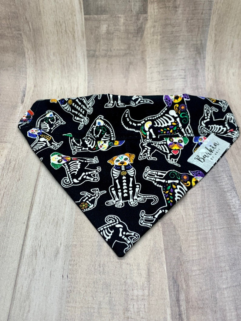 Halloween Skeleton Dogs Over the Collar Dog Bandana (With Solid Black Band)