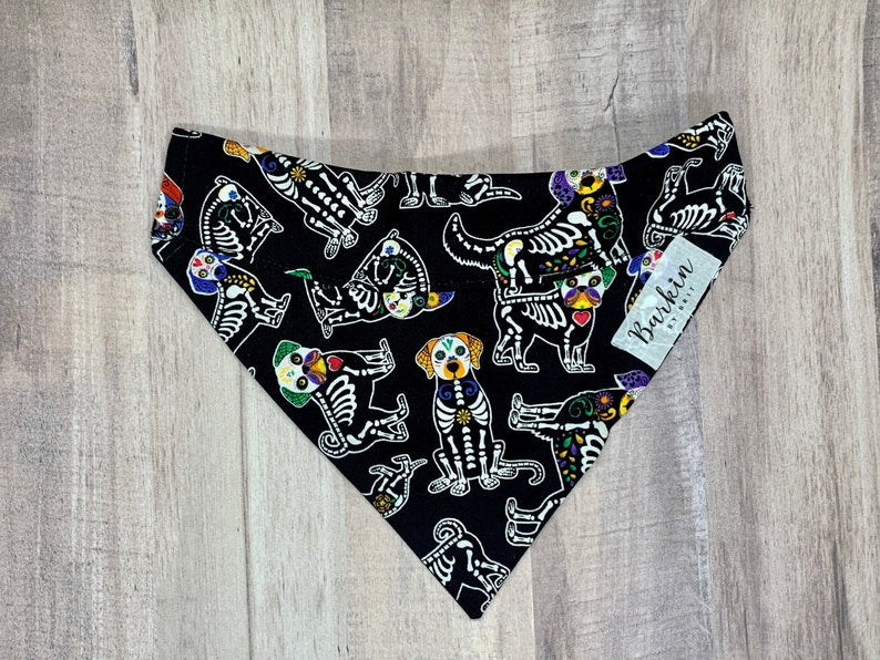 Halloween Skeleton Dogs Over the Collar Dog Bandana (With Solid Black Band)