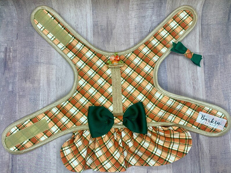 Fall Thanksgiving Dog Dress with Velcro and Matching Hair Bow
