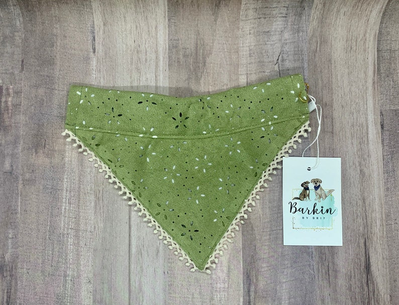 Green Suede Eyelet and Lace Over the Collar Dog Bandana