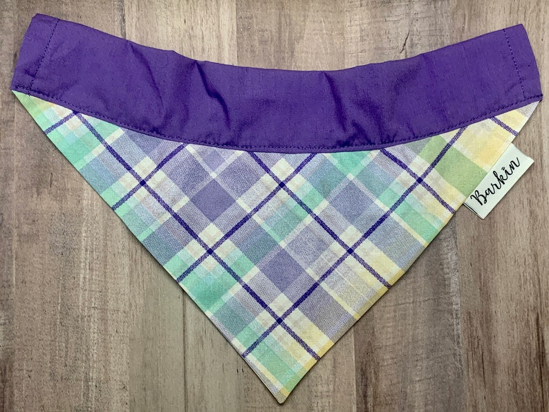 Purple Gingham Over the Collar Dog Bandana